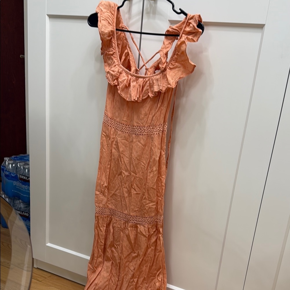 Coral Ruffled Sleeved Maxi Dresss